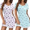 imageEkouaer Womens 2 Pack Nightgown Sleepwear Short Sleeve Sleepshirt Soft Night Shirts S2XLPurple Floral  Star Print