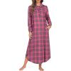 imageEkouaer Womens Cotton Nightgown Long Sleeve Plaid Sleep Shirts Button Down Sleepwear with PocketsPink Brown Plaid