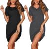 imageEkouaer Womens Nightgown 2 Pack Nightgowns for Women Short Sleeves Button Down V Neck Womens Sleepwear SXXLBlackdark Grey