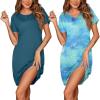 imageEkouaer Womens Nightgown 2 Pack Nightgowns for Women Short Sleeves Button Down V Neck Womens Sleepwear SXXLBlue Greenblue Green Tiedye