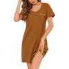 imageEkouaer Womens Nightgown Nightshirts Short Sleeve Sleepwear Round Neck Sleepshirt with Chest PocketBrown