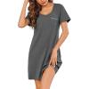 imageEkouaer Womens Nightgown Nightshirts Short Sleeve Sleepwear Round Neck Sleepshirt with Chest PocketDark Grey