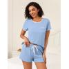 imageEkouaer 2 Pack Womens Pajama Sets Short Sleeve Top with Shorts Soft Pj Comfy Sleepwear Chest PocketLight BlueBlack Flower