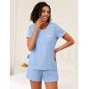 imageEkouaer 2 Pack Womens Pajama Sets Short Sleeve Top with Shorts Soft Pj Comfy Sleepwear Chest PocketLight BlueBlack Flower