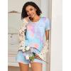 imageEkouaer 2 Pack Womens Pajama Sets Short Sleeve Top with Shorts Soft Pj Comfy Sleepwear Chest PocketPinkTie Dye