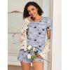 imageEkouaer 2 Pack Womens Pajama Sets Short Sleeve Top with Shorts Soft Pj Comfy Sleepwear Chest PocketWine Red FlowerGrey Owl