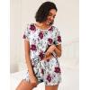 imageEkouaer 2 Pack Womens Pajama Sets Short Sleeve Top with Shorts Soft Pj Comfy Sleepwear Chest PocketWine Red FlowerGrey Owl