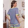 imageEkouaer Pajamas for Women Short Sleeve Pjs Sets Crewneck Striped Tops and Shorts 2 Piece Lounge Sets with Pockets SXXLBlue Pink Stripe