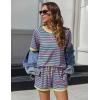 imageEkouaer Pajamas for Women Short Sleeve Pjs Sets Crewneck Striped Tops and Shorts 2 Piece Lounge Sets with Pockets SXXLBlue Pink Stripe