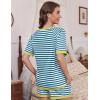 imageEkouaer Pajamas for Women Short Sleeve Pjs Sets Crewneck Striped Tops and Shorts 2 Piece Lounge Sets with Pockets SXXLBlue White Stripe