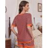 imageEkouaer Pajamas for Women Short Sleeve Pjs Sets Crewneck Striped Tops and Shorts 2 Piece Lounge Sets with Pockets SXXLGrey Red Stripe