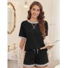imageEkouaer Pajamas for Women Short Sleeve Pjs Sets Crewneck Striped Tops and Shorts 2 Piece Lounge Sets with Pockets SXXLSolidblack