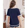imageEkouaer Pajamas for Women Short Sleeve Pjs Sets Crewneck Striped Tops and Shorts 2 Piece Lounge Sets with Pockets SXXLSolidnavy Blue