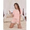 imageEkouaer Pajamas for Women Short Sleeve Pjs Sets Crewneck Striped Tops and Shorts 2 Piece Lounge Sets with Pockets SXXLSolidpink