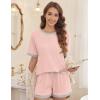 imageEkouaer Pajamas for Women Short Sleeve Pjs Sets Crewneck Striped Tops and Shorts 2 Piece Lounge Sets with Pockets SXXLSolidpink