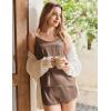 imageEkouaer Silk Pajamas Set for Women Satin Camisole Sleepwear Lingerie VNeck Cami Top and Shorts PjsBrown