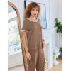 imageEkouaer Women Lounge Pajamas Sets Ribbed Knit PJ Short Sleeve and Long Pajama Pant Soft 2 Piece Sleepwear Loungwear SetBrown
