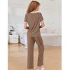 imageEkouaer Women Lounge Pajamas Sets Ribbed Knit PJ Short Sleeve and Long Pajama Pant Soft 2 Piece Sleepwear Loungwear SetBrown