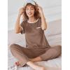 imageEkouaer Women Lounge Pajamas Sets Ribbed Knit PJ Short Sleeve and Long Pajama Pant Soft 2 Piece Sleepwear Loungwear SetBrown