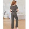 imageEkouaer Women Lounge Pajamas Sets Ribbed Knit PJ Short Sleeve and Long Pajama Pant Soft 2 Piece Sleepwear Loungwear SetCharcoal Grey