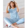 imageEkouaer Women Lounge Pajamas Sets Ribbed Knit PJ Short Sleeve and Long Pajama Pant Soft 2 Piece Sleepwear Loungwear SetClear Blue