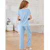 imageEkouaer Women Lounge Pajamas Sets Ribbed Knit PJ Short Sleeve and Long Pajama Pant Soft 2 Piece Sleepwear Loungwear SetClear Blue