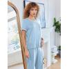 imageEkouaer Women Lounge Pajamas Sets Ribbed Knit PJ Short Sleeve and Long Pajama Pant Soft 2 Piece Sleepwear Loungwear SetClear Blue