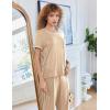 imageEkouaer Women Lounge Pajamas Sets Ribbed Knit PJ Short Sleeve and Long Pajama Pant Soft 2 Piece Sleepwear Loungwear SetDark Khaki