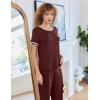 imageEkouaer Women Lounge Pajamas Sets Ribbed Knit PJ Short Sleeve and Long Pajama Pant Soft 2 Piece Sleepwear Loungwear SetDark Red