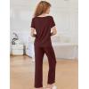 imageEkouaer Women Lounge Pajamas Sets Ribbed Knit PJ Short Sleeve and Long Pajama Pant Soft 2 Piece Sleepwear Loungwear SetDark Red