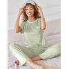 imageEkouaer Women Lounge Pajamas Sets Ribbed Knit PJ Short Sleeve and Long Pajama Pant Soft 2 Piece Sleepwear Loungwear SetLight Green