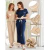 imageEkouaer Women Lounge Pajamas Sets Ribbed Knit PJ Short Sleeve and Long Pajama Pant Soft 2 Piece Sleepwear Loungwear SetLilac
