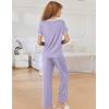 imageEkouaer Women Lounge Pajamas Sets Ribbed Knit PJ Short Sleeve and Long Pajama Pant Soft 2 Piece Sleepwear Loungwear SetLilac