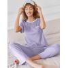imageEkouaer Women Lounge Pajamas Sets Ribbed Knit PJ Short Sleeve and Long Pajama Pant Soft 2 Piece Sleepwear Loungwear SetLilac