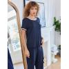imageEkouaer Women Lounge Pajamas Sets Ribbed Knit PJ Short Sleeve and Long Pajama Pant Soft 2 Piece Sleepwear Loungwear SetNavy Blue