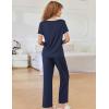 imageEkouaer Women Lounge Pajamas Sets Ribbed Knit PJ Short Sleeve and Long Pajama Pant Soft 2 Piece Sleepwear Loungwear SetNavy Blue