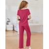 imageEkouaer Women Lounge Pajamas Sets Ribbed Knit PJ Short Sleeve and Long Pajama Pant Soft 2 Piece Sleepwear Loungwear SetRose
