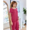 imageEkouaer Women Lounge Pajamas Sets Ribbed Knit PJ Short Sleeve and Long Pajama Pant Soft 2 Piece Sleepwear Loungwear SetRose