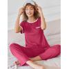 imageEkouaer Women Lounge Pajamas Sets Ribbed Knit PJ Short Sleeve and Long Pajama Pant Soft 2 Piece Sleepwear Loungwear SetRose