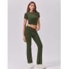 imageEkouaer Womens Lounge Sets 2 Piece Outfits Short Sleeve Crops FoldOver Flare Pants Loungewear Sweatsuit Skim SetsArmy Green