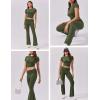 imageEkouaer Womens Lounge Sets 2 Piece Outfits Short Sleeve Crops FoldOver Flare Pants Loungewear Sweatsuit Skim SetsArmy Green