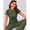 imageEkouaer Womens Lounge Sets 2 Piece Outfits Short Sleeve Crops FoldOver Flare Pants Loungewear Sweatsuit Skim SetsArmy Green