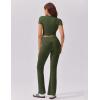 imageEkouaer Womens Lounge Sets 2 Piece Outfits Short Sleeve Crops FoldOver Flare Pants Loungewear Sweatsuit Skim SetsArmy Green