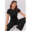 imageEkouaer Womens Lounge Sets 2 Piece Outfits Short Sleeve Crops FoldOver Flare Pants Loungewear Sweatsuit Skim SetsBlack