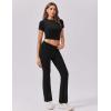 imageEkouaer Womens Lounge Sets 2 Piece Outfits Short Sleeve Crops FoldOver Flare Pants Loungewear Sweatsuit Skim SetsBlack