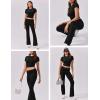 imageEkouaer Womens Lounge Sets 2 Piece Outfits Short Sleeve Crops FoldOver Flare Pants Loungewear Sweatsuit Skim SetsBlack