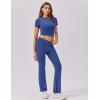 imageEkouaer Womens Lounge Sets 2 Piece Outfits Short Sleeve Crops FoldOver Flare Pants Loungewear Sweatsuit Skim SetsBlue