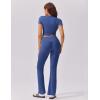 imageEkouaer Womens Lounge Sets 2 Piece Outfits Short Sleeve Crops FoldOver Flare Pants Loungewear Sweatsuit Skim SetsBlue