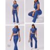 imageEkouaer Womens Lounge Sets 2 Piece Outfits Short Sleeve Crops FoldOver Flare Pants Loungewear Sweatsuit Skim SetsBlue