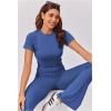 imageEkouaer Womens Lounge Sets 2 Piece Outfits Short Sleeve Crops FoldOver Flare Pants Loungewear Sweatsuit Skim SetsBlue